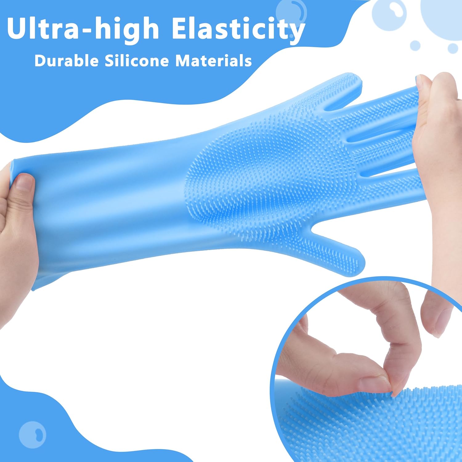 Pet Grooming Gloves—Dog Washing Gloves with High-Density Teeth, Dog Bath Scrubber with Enhanced Five Finger Design, Silicone Gloves for Dogs and Cats Bathing, Massage (Blue)